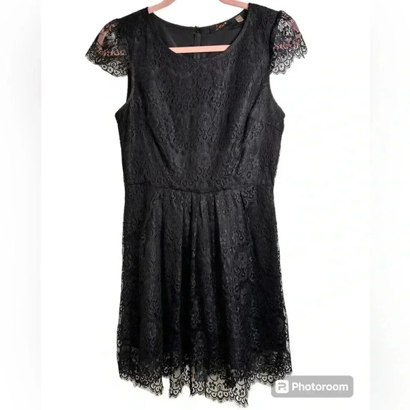 Dex Black Lace Dress, cap sleeves, lined, Small. Pretty, Whimsical, Goth, Prom - Picture 3 of 12